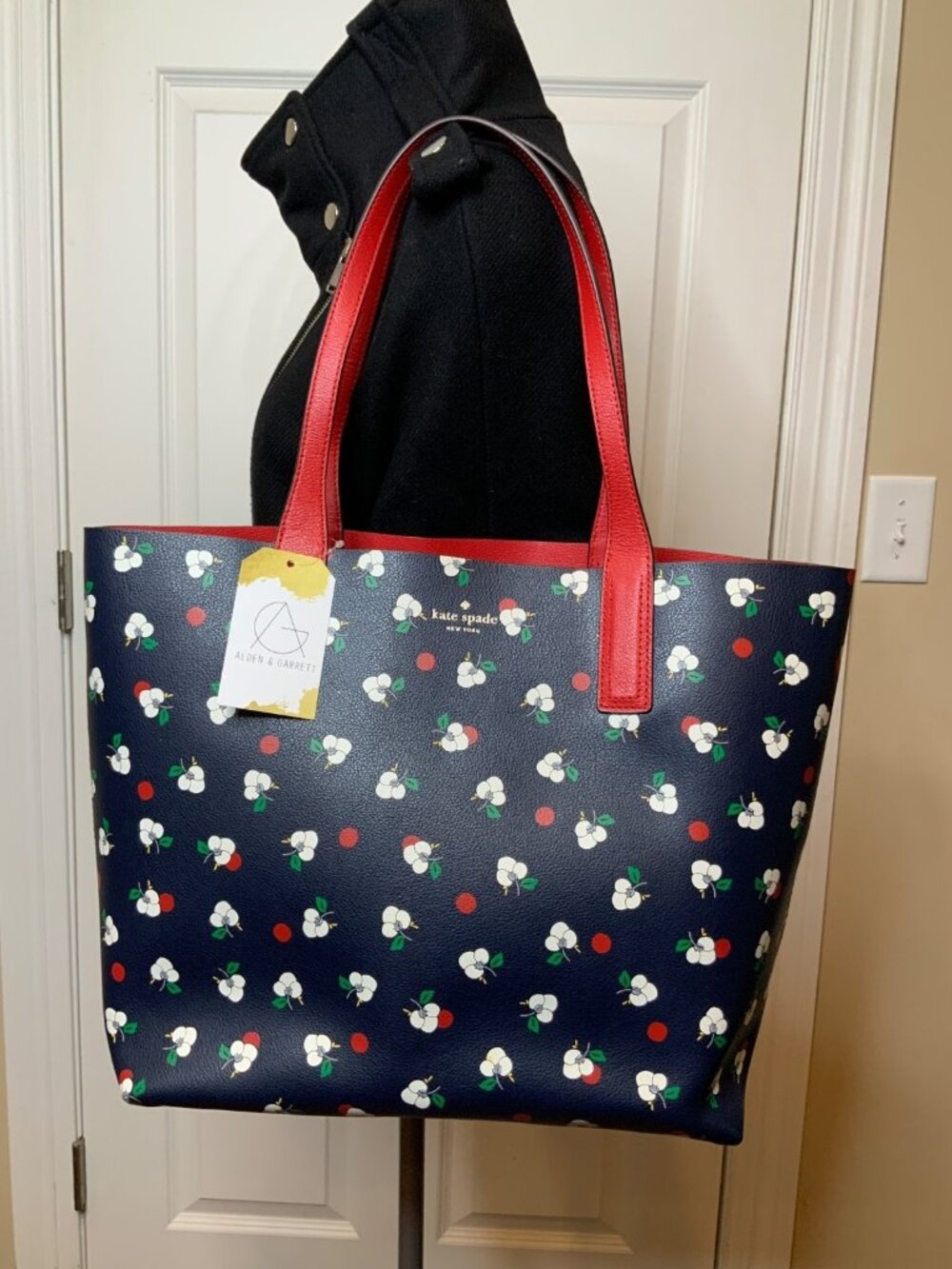 Kate Spade Blue Red White Leather Maya Reversible Tote Bag